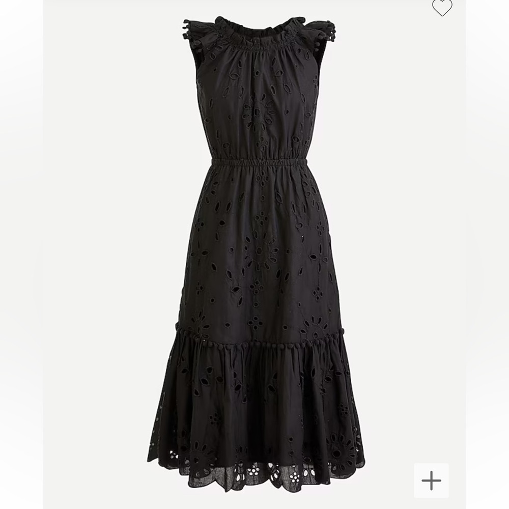 J Crew Black Sleeveless Tiered Eyelet Dress